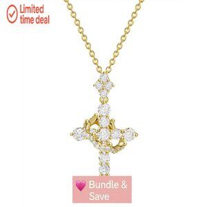 Moissanite Cross Pendant Necklace 14K Gold Vermeil 1.1 Carats Sterling Silver